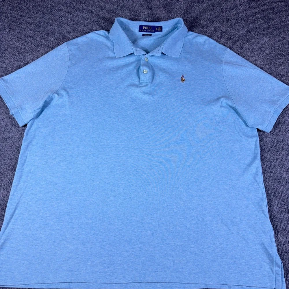 Polo Ralph Lauren Mens XL Classic Fit Light Blue Heather Cotton Polo Shirt